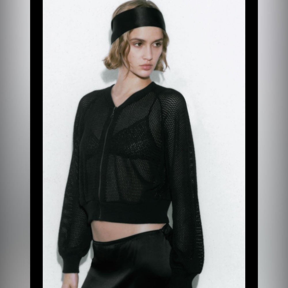 Zara mesh knit bomber cardigan top - Picture 3 of 7